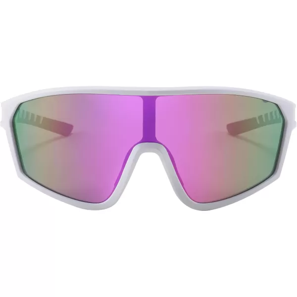 FEISEDY Polarized Sports Sunglasses for Men Women Cycling Running Fishing Tac Glasses UV400 Protection B1125White Frame  Purple Mirror Lens