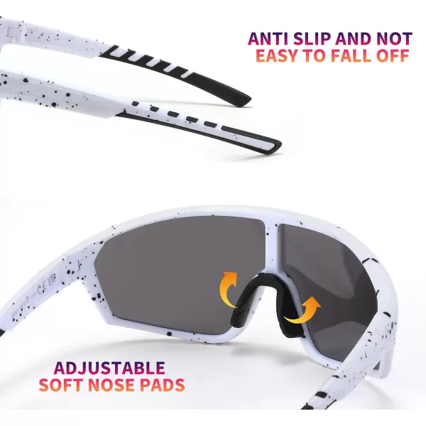 FEISEDY Polarized Sports Sunglasses for Men Women Cycling Running Fishing Tac Glasses UV400 Protection B1125White Frame  White Mirror Lens