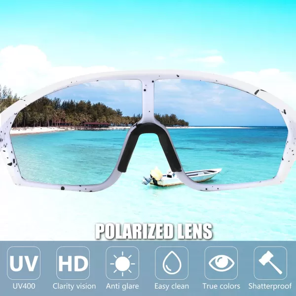 FEISEDY Polarized Sports Sunglasses for Men Women Cycling Running Fishing Tac Glasses UV400 Protection B1125White Frame  White Mirror Lens