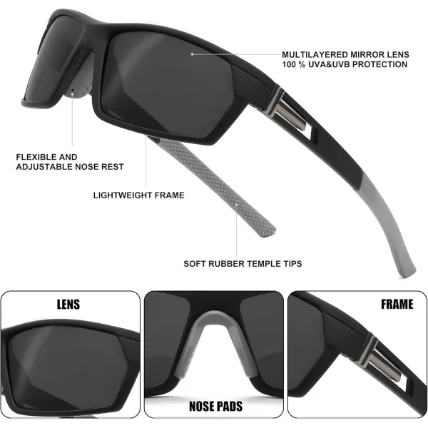FEISEDY Polarized Sports Sunglasses for Men Women Youth Baseball Cycling Running Glasses UV400 Protection B0135Black Frame  Grey Lens