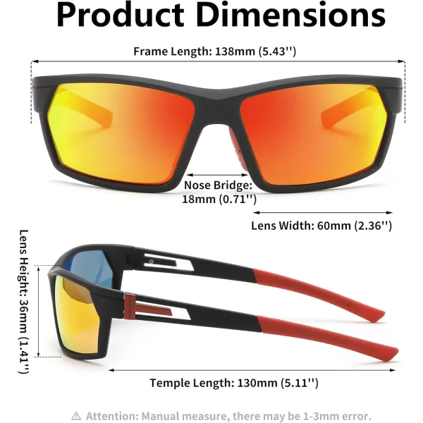 FEISEDY Polarized Sports Sunglasses for Men Women Youth Baseball Cycling Running Glasses UV400 Protection B0135Black Frame  Red Mirror Lens