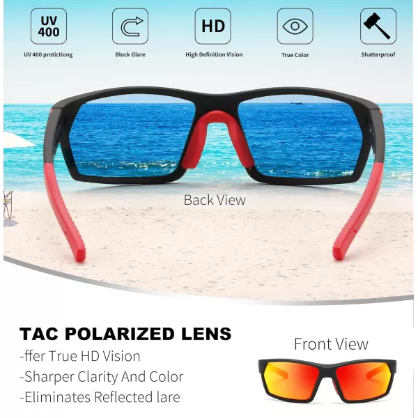 FEISEDY Polarized Sports Sunglasses for Men Women Youth Baseball Cycling Running Glasses UV400 Protection B0135Black Frame  Red Mirror Lens