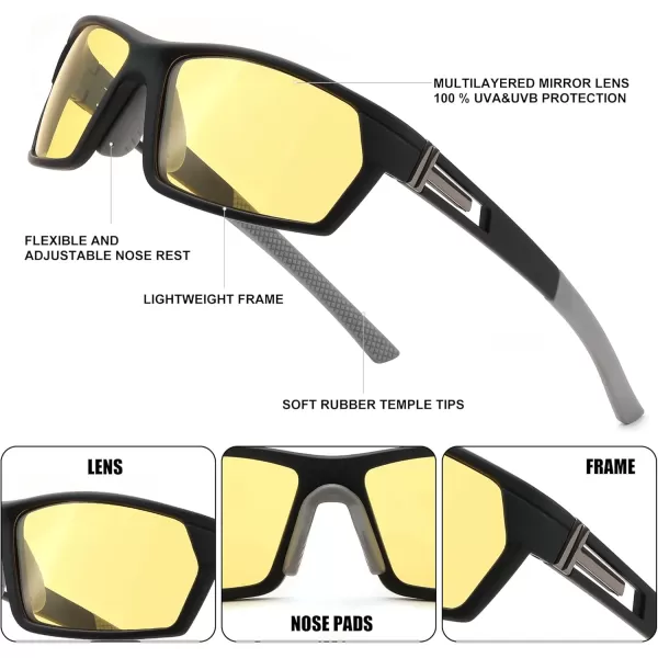 FEISEDY Polarized Sports Sunglasses for Men Women Youth Baseball Cycling Running Glasses UV400 Protection B0135Black Frame  Yellow Lens