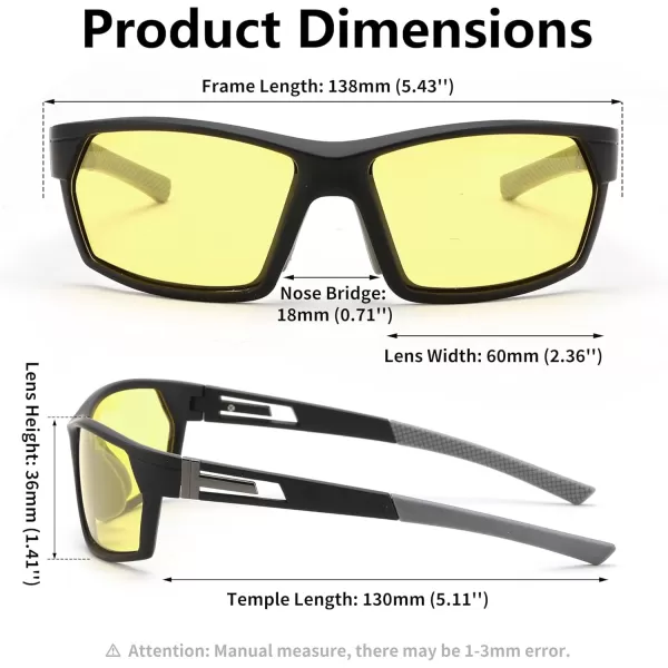 FEISEDY Polarized Sports Sunglasses for Men Women Youth Baseball Cycling Running Glasses UV400 Protection B0135Black Frame  Yellow Lens