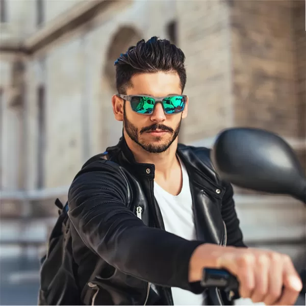 FEISEDY Polarized Sports Sunglasses for Men Women Youth Baseball Cycling Running Glasses UV400 Protection B0135Grey Frame  Green Mirror Lens