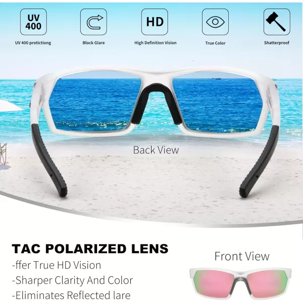 FEISEDY Polarized Sports Sunglasses for Men Women Youth Baseball Cycling Running Glasses UV400 Protection B0135Transparent Frame  Pink Mirror Lens