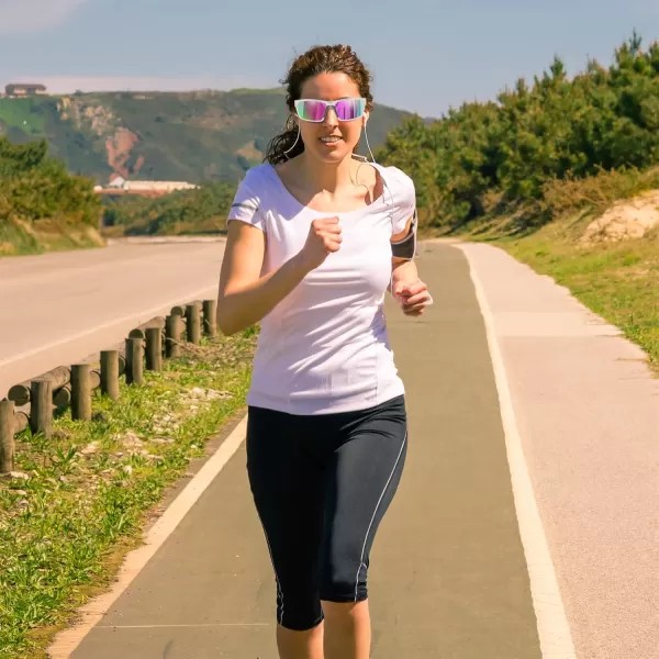 FEISEDY Polarized Sports Sunglasses for Men Women Youth Baseball Cycling Running Glasses UV400 Protection B0135Transparent Frame  Pink Mirror Lens
