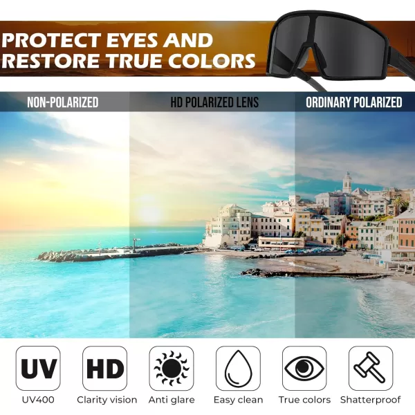 FEISEDY Polarized Sports Sunglasses for Men Women Youth Cycling Glasses Baseball Softball Sunglasses B2368Black Frame Grey Lens