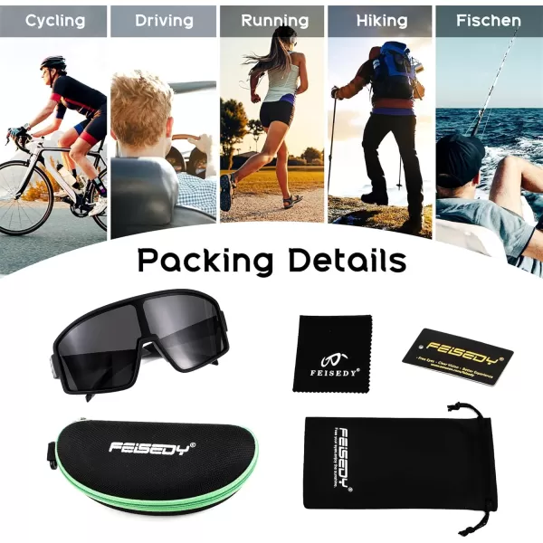 FEISEDY Polarized Sports Sunglasses for Men Women Youth Cycling Glasses Baseball Softball Sunglasses B2368Black Frame Grey Lens