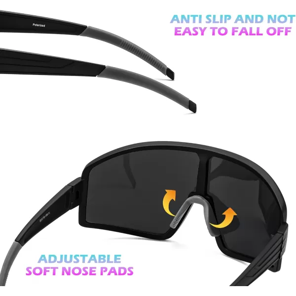 FEISEDY Polarized Sports Sunglasses for Men Women Youth Cycling Glasses Baseball Softball Sunglasses B2368Black Frame Grey Lens