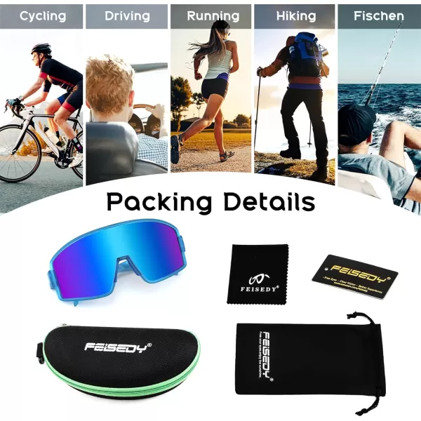 FEISEDY Polarized Sports Sunglasses for Men Women Youth Cycling Glasses Baseball Softball Sunglasses B2368Blue Frame Blue Mirror Lens