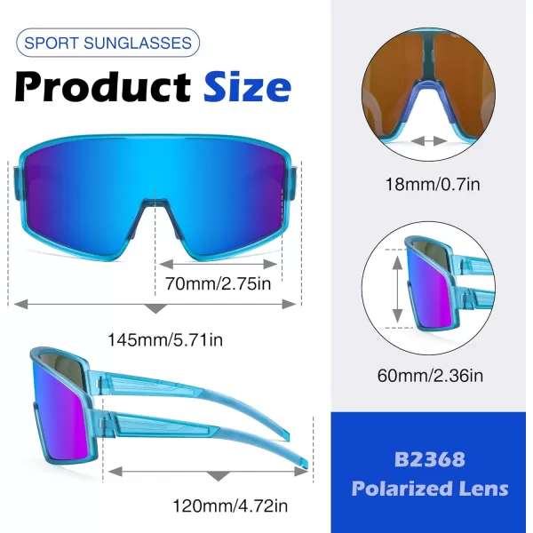 FEISEDY Polarized Sports Sunglasses for Men Women Youth Cycling Glasses Baseball Softball Sunglasses B2368Blue Frame Blue Mirror Lens