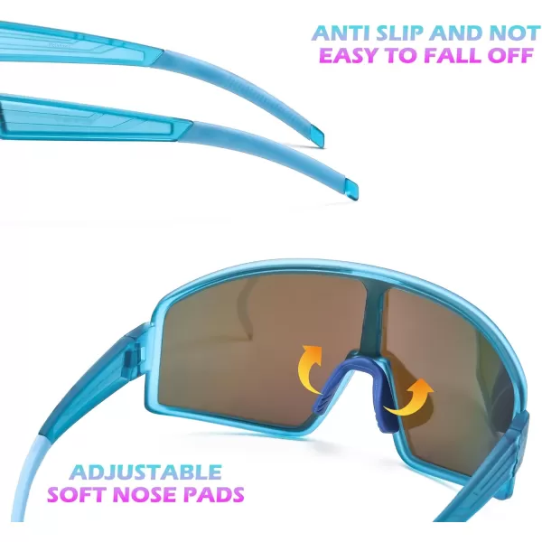 FEISEDY Polarized Sports Sunglasses for Men Women Youth Cycling Glasses Baseball Softball Sunglasses B2368Blue Frame Blue Mirror Lens