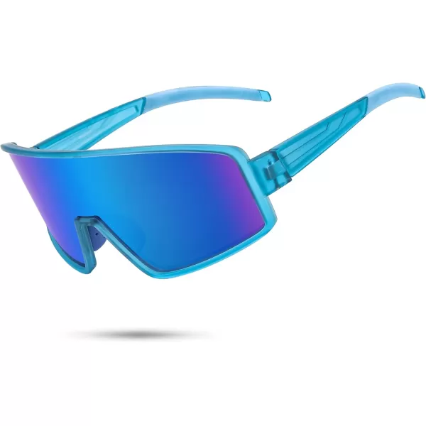 FEISEDY Polarized Sports Sunglasses for Men Women Youth Cycling Glasses Baseball Softball Sunglasses B2368Blue Frame Blue Mirror Lens