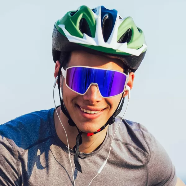 FEISEDY Polarized Sports Sunglasses for Men Women Youth Cycling Glasses Baseball Softball Sunglasses B2368Transparent Frame Blue Mirror Lens