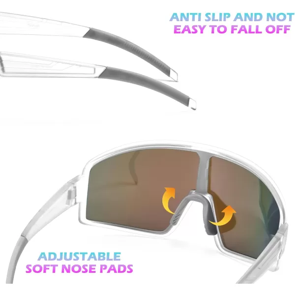 FEISEDY Polarized Sports Sunglasses for Men Women Youth Cycling Glasses Baseball Softball Sunglasses B2368Transparent Frame Blue Mirror Lens