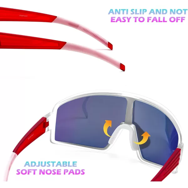 FEISEDY Polarized Sports Sunglasses for Men Women Youth Cycling Glasses Baseball Softball Sunglasses B2368Transparent Frame Red Mirror Lens