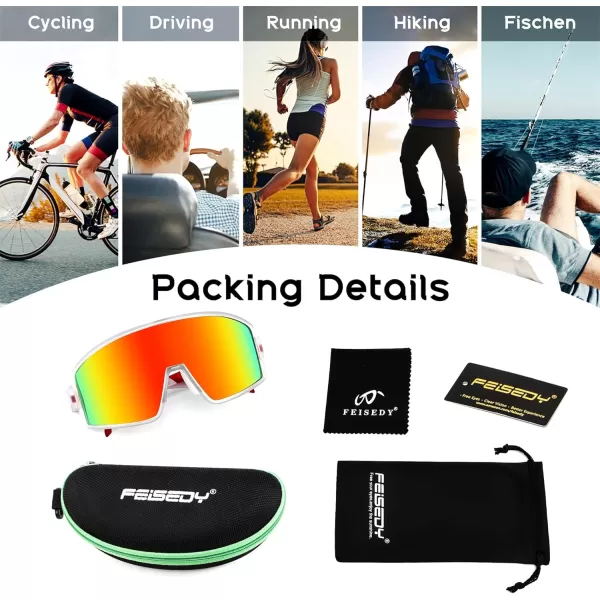 FEISEDY Polarized Sports Sunglasses for Men Women Youth Cycling Glasses Baseball Softball Sunglasses B2368Transparent Frame Red Mirror Lens