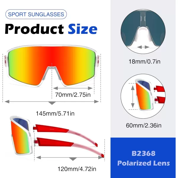 FEISEDY Polarized Sports Sunglasses for Men Women Youth Cycling Glasses Baseball Softball Sunglasses B2368Transparent Frame Red Mirror Lens