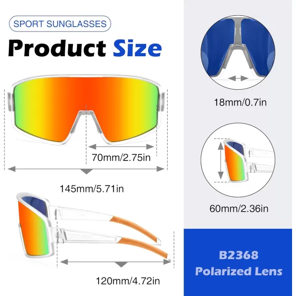 FEISEDY Polarized Sports Sunglasses for Men Women Youth Cycling Glasses Baseball Softball Sunglasses B2368Transparent Frame Yellow Mirror Lens