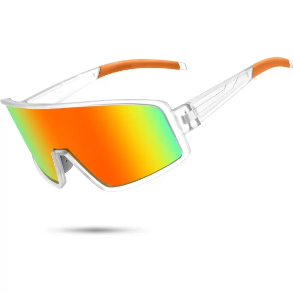 FEISEDY Polarized Sports Sunglasses for Men Women Youth Cycling Glasses Baseball Softball Sunglasses B2368Transparent Frame Yellow Mirror Lens