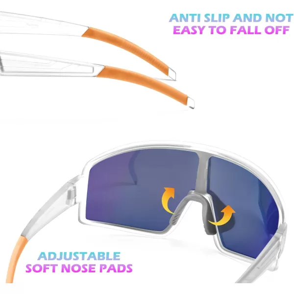 FEISEDY Polarized Sports Sunglasses for Men Women Youth Cycling Glasses Baseball Softball Sunglasses B2368Transparent Frame Yellow Mirror Lens