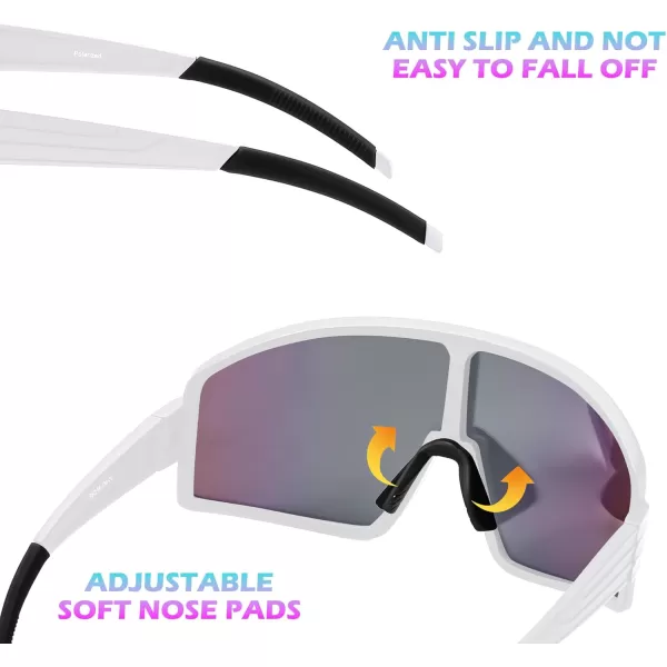 FEISEDY Polarized Sports Sunglasses for Men Women Youth Cycling Glasses Baseball Softball Sunglasses B2368White Frame Pink Mirror Lens