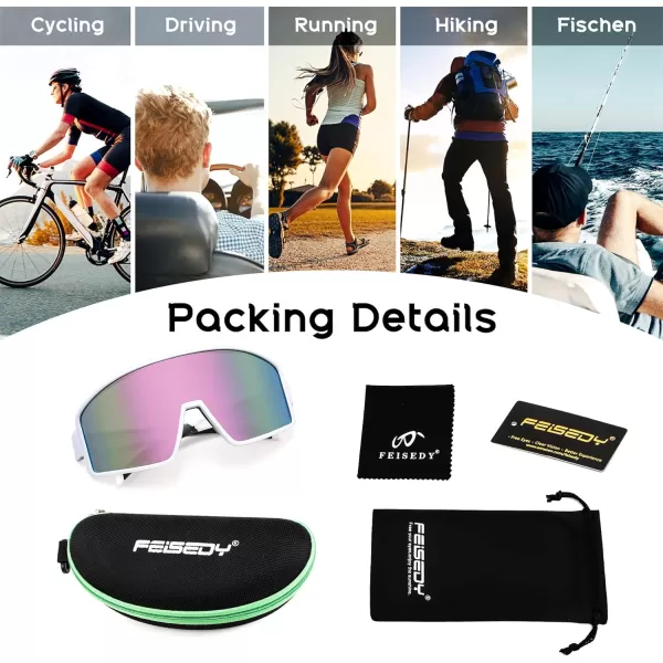 FEISEDY Polarized Sports Sunglasses for Men Women Youth Cycling Glasses Baseball Softball Sunglasses B2368White Frame Pink Mirror Lens