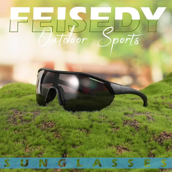 FEISEDY Polarized Sunglasses Baseball Lightweight Frame Men Women Sports Cycling Sun Glasses for MTB UV400 Protection B0056001  Black