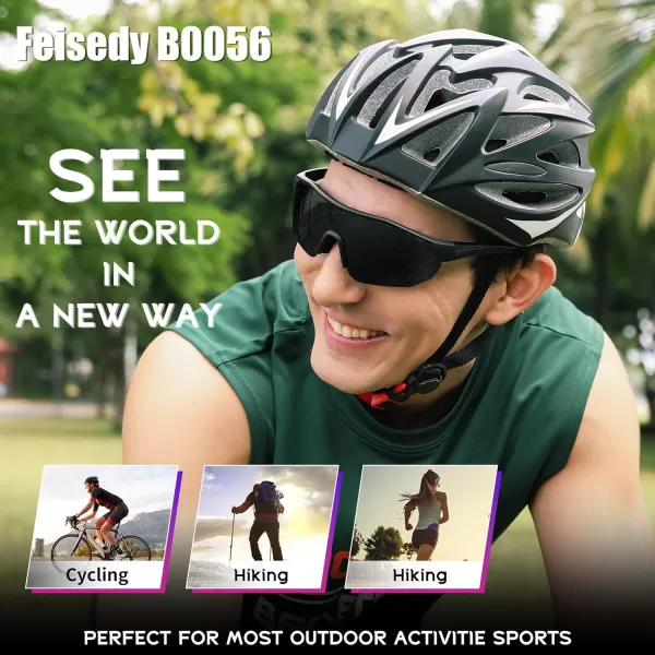 FEISEDY Polarized Sunglasses Baseball Lightweight Frame Men Women Sports Cycling Sun Glasses for MTB UV400 Protection B0056001  Black