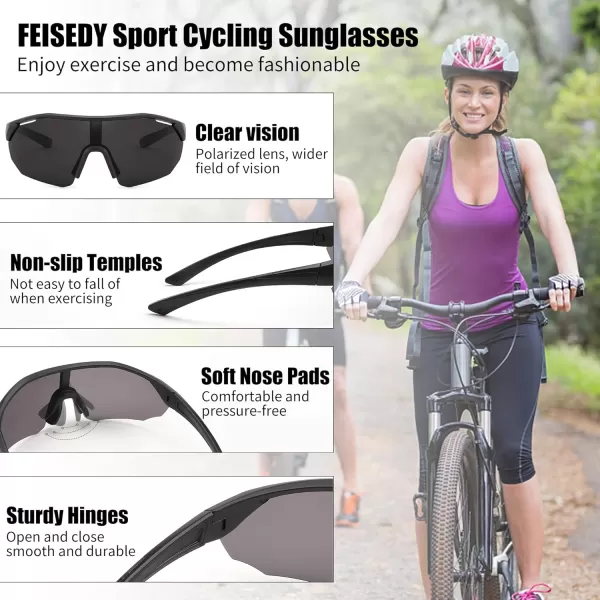 FEISEDY Polarized Sunglasses Baseball Lightweight Frame Men Women Sports Cycling Sun Glasses for MTB UV400 Protection B0056001  Black