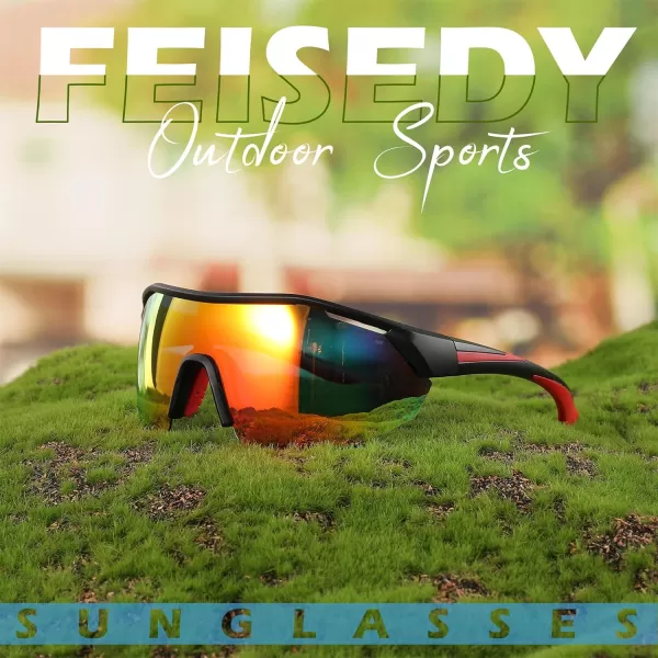 FEISEDY Polarized Sunglasses Baseball Lightweight Frame Men Women Sports Cycling Sun Glasses for MTB UV400 Protection B0056002  Black Red