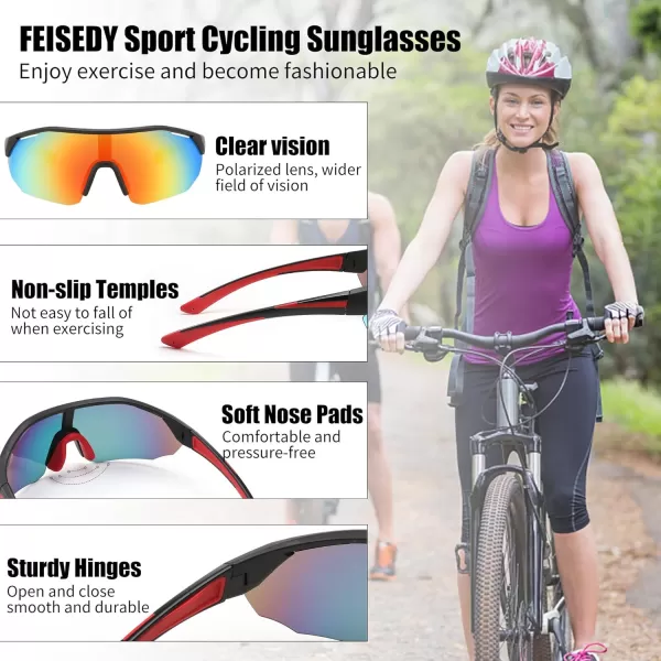 FEISEDY Polarized Sunglasses Baseball Lightweight Frame Men Women Sports Cycling Sun Glasses for MTB UV400 Protection B0056002  Black Red