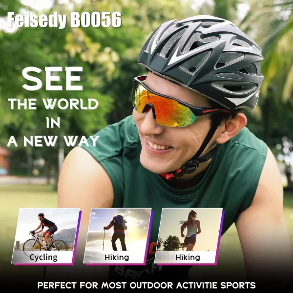 FEISEDY Polarized Sunglasses Baseball Lightweight Frame Men Women Sports Cycling Sun Glasses for MTB UV400 Protection B0056002  Black Red