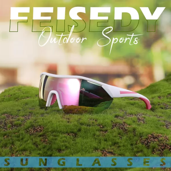FEISEDY Polarized Sunglasses Baseball Lightweight Frame Men Women Sports Cycling Sun Glasses for MTB UV400 Protection B0056003  White Pink
