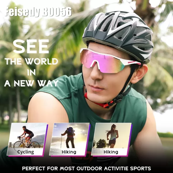 FEISEDY Polarized Sunglasses Baseball Lightweight Frame Men Women Sports Cycling Sun Glasses for MTB UV400 Protection B0056003  White Pink