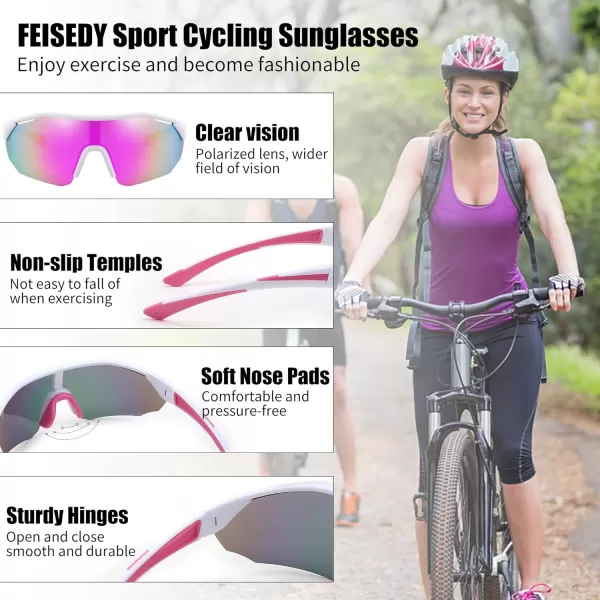 FEISEDY Polarized Sunglasses Baseball Lightweight Frame Men Women Sports Cycling Sun Glasses for MTB UV400 Protection B0056003  White Pink