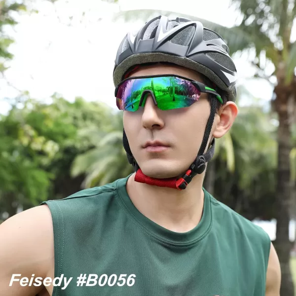 FEISEDY Polarized Sunglasses Baseball Lightweight Frame Men Women Sports Cycling Sun Glasses for MTB UV400 Protection B0056004  Black Green