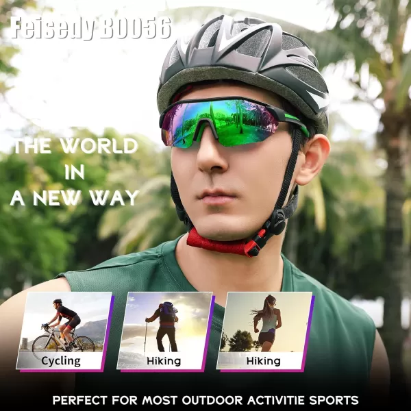 FEISEDY Polarized Sunglasses Baseball Lightweight Frame Men Women Sports Cycling Sun Glasses for MTB UV400 Protection B0056004  Black Green