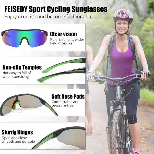 FEISEDY Polarized Sunglasses Baseball Lightweight Frame Men Women Sports Cycling Sun Glasses for MTB UV400 Protection B0056004  Black Green