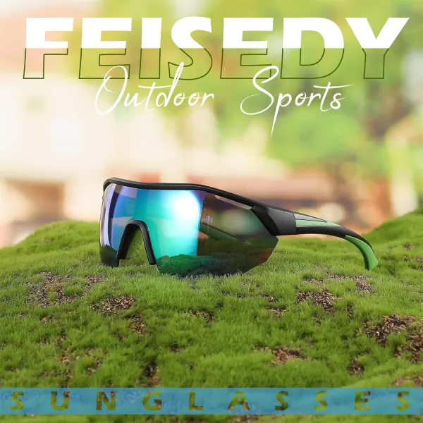 FEISEDY Polarized Sunglasses Baseball Lightweight Frame Men Women Sports Cycling Sun Glasses for MTB UV400 Protection B0056004  Black Green