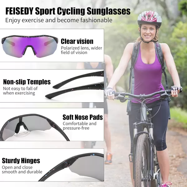 FEISEDY Polarized Sunglasses Baseball Lightweight Frame Men Women Sports Cycling Sun Glasses for MTB UV400 Protection B0056005  Black Purple