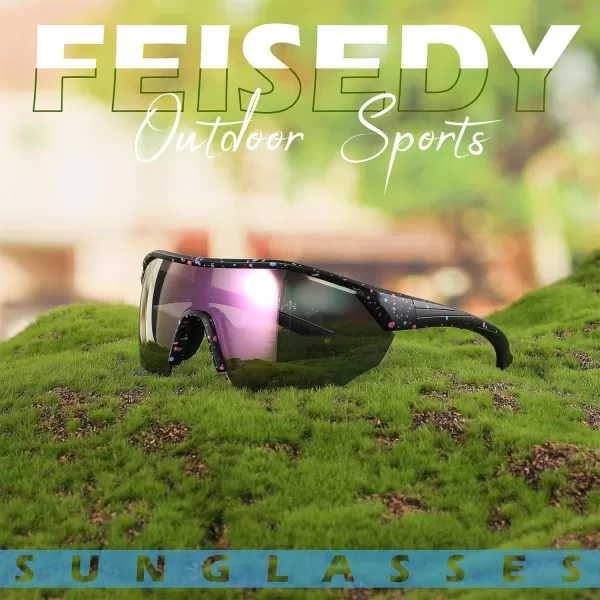 FEISEDY Polarized Sunglasses Baseball Lightweight Frame Men Women Sports Cycling Sun Glasses for MTB UV400 Protection B0056005  Black Purple