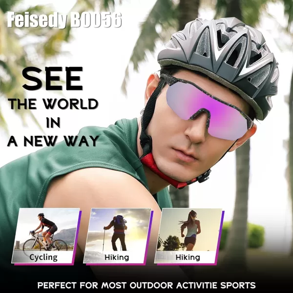 FEISEDY Polarized Sunglasses Baseball Lightweight Frame Men Women Sports Cycling Sun Glasses for MTB UV400 Protection B0056005  Black Purple