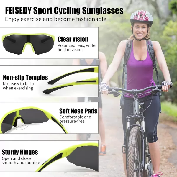 FEISEDY Polarized Sunglasses Baseball Lightweight Frame Men Women Sports Cycling Sun Glasses for MTB UV400 Protection B0056006  Yellow Black