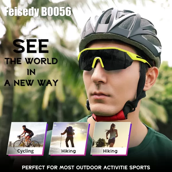 FEISEDY Polarized Sunglasses Baseball Lightweight Frame Men Women Sports Cycling Sun Glasses for MTB UV400 Protection B0056006  Yellow Black
