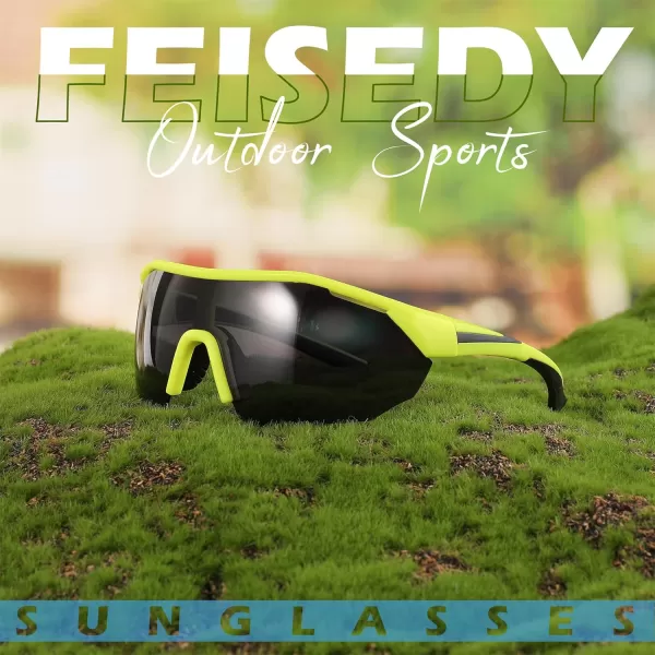 FEISEDY Polarized Sunglasses Baseball Lightweight Frame Men Women Sports Cycling Sun Glasses for MTB UV400 Protection B0056006  Yellow Black