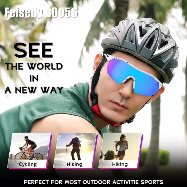 FEISEDY Polarized Sunglasses Baseball Lightweight Frame Men Women Sports Cycling Sun Glasses for MTB UV400 Protection B0056007  White Blue