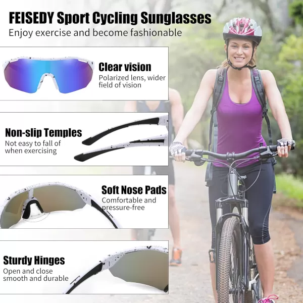 FEISEDY Polarized Sunglasses Baseball Lightweight Frame Men Women Sports Cycling Sun Glasses for MTB UV400 Protection B0056007  White Blue