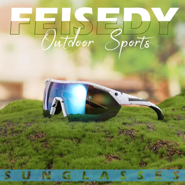FEISEDY Polarized Sunglasses Baseball Lightweight Frame Men Women Sports Cycling Sun Glasses for MTB UV400 Protection B0056007  White Blue